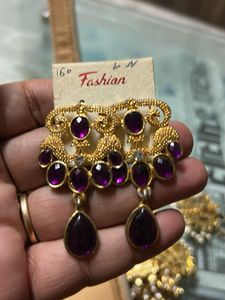 Vintage Purple Stone Dangle Earrings