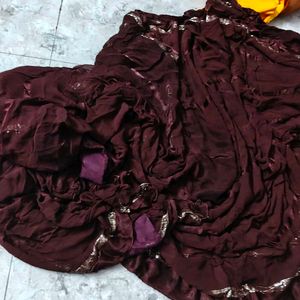 Elegant Brown Saree with Silver Border