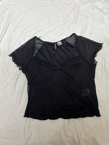 H&M Black Mesh Detail Top