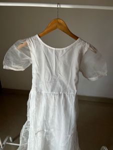 Sheer White Puff Sleeve Tiered Midi Dress
