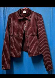 Burgundy Pinstripe Fitted Blouse