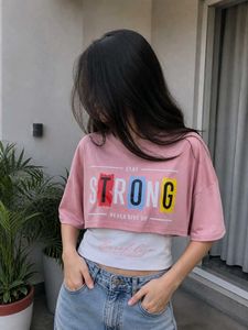 Pink "Stay Strong" Crop Top