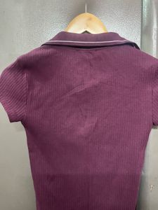 Ribbed Cropped Polo Shirt