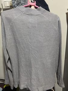 Gray Knit Zip-Up Sweater
