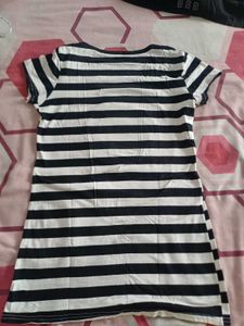 Striped T-Shirt with "Just Be Happy" Smiley Patch
