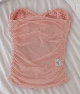 Pink Rose Embellished Mesh Top