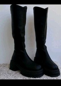 Black Chunky Platform Knee-High Boots