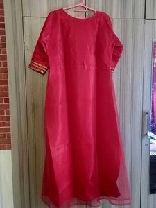 Elegant Red Embroidered long ankle length Kurta