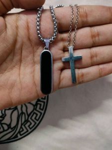 Black Pendant and Silver Cross Charm
