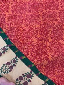 Orange Kurta with Green Neckline