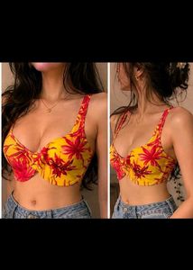 Yellow Floral Bikini Top