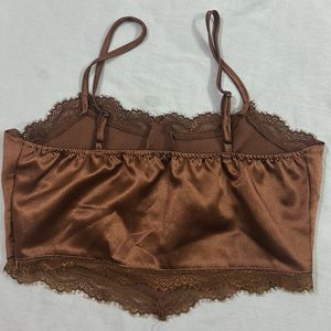Satin Lace Trim Corset Bra Top