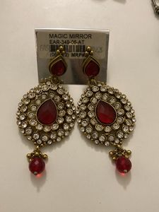 Red And White Stone Party Wear Earrings