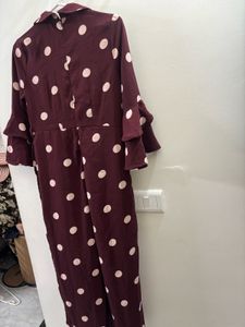 CODE Polka Dot Jumpsuit with Ruffled Sleeves