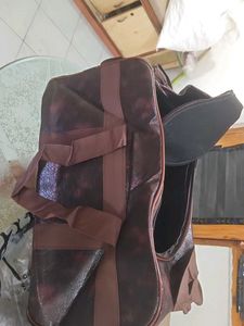 Brown Faux Leather Travel Duffel Bag