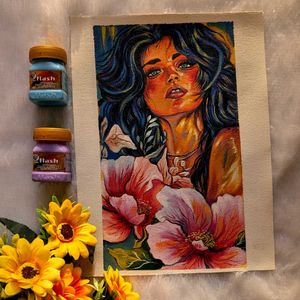 Vibrant Floral Portrait Painting