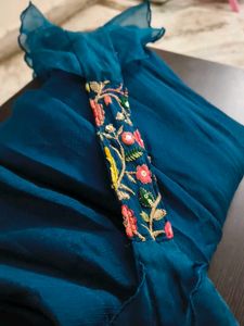 Embroidered Teal Blouse with plazo set