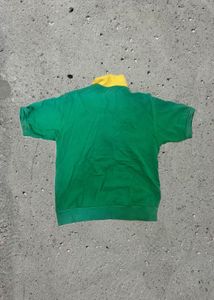Green Polo Shirt with Yellow Collar