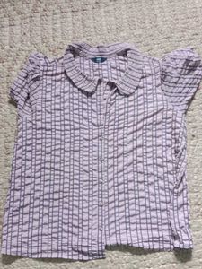 Light Purple Striped Puff Sleeve Top