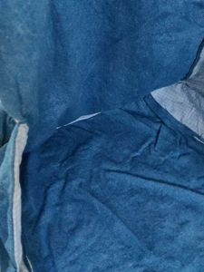Denim Shoulder Bag with Lace Accent