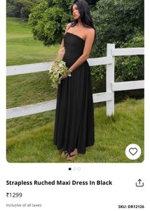 Elegant Black Strapless Ruched Maxi Dress