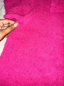 Fuzzy Pink Polo Neck Top