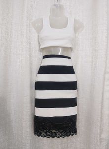 B&W Striped Bodycon Co-ord Skirt(stretch