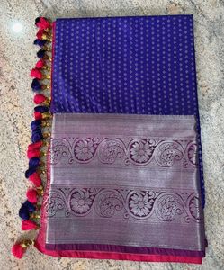 Royal Blue Silk Saree with Silver Border
