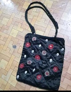 Embroidered Black Shoulder Bag