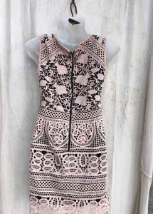 639. Pink Crochet Lace Mini Dress
