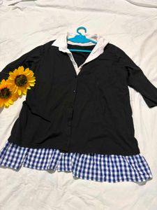 Black Layered Top with Gingham Detail