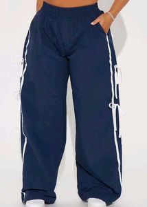 Navy Blue Wide Leg Track Pants