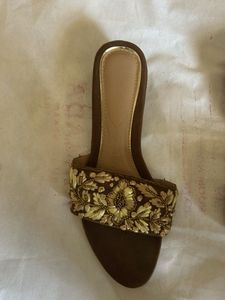 Embellished Brown Flat Sandals