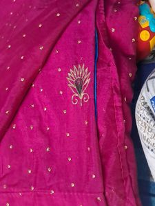 Beautiful Pink Saree with Golden Embellishments