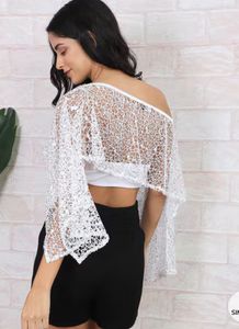 Shein White Lace Overlay Crop Top