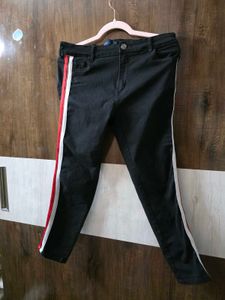 Black Jeans with Red & White Stripe