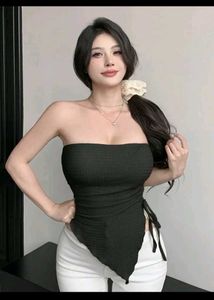 Black Strapless Asymmetrical Top