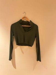 Olive Green Long Sleeve Crop Top