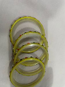 Yellow Lemon shade Bangles with Rhinestones