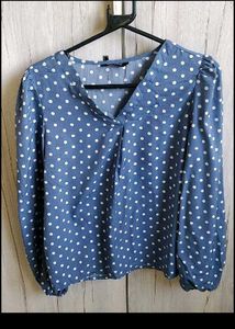 Blue Polka Dot V-Neck top