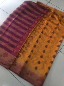 Yellow &amp; Maroon Silk Blend Saree