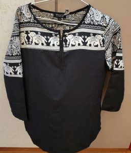 Black short Kurta/Top with Elephant Print