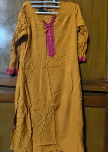 Mustard Yellow Kurta with Pink Accent