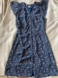 Navy Floral Flutter Sleeve Dress
