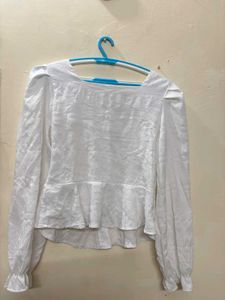 Chic White Square Neck Puff Sleeve Blouse