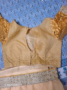 Elegant Peach Saree with stitched blouse