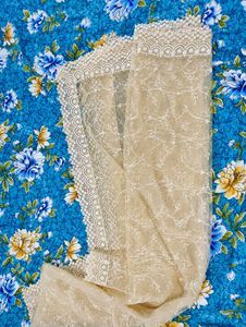 Elegant Beige Kurta with White Lace Trim