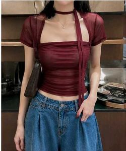 Sheer Mesh Top with Neck Accessory
