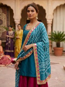 Teal Bandhani Silk Dupatta