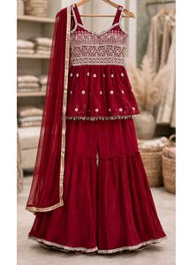 Maroon Embellished shrara set